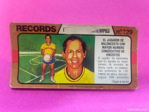 Collectable Antique Stickers: Cromo BIMBO. Records. Nº129. Deportes y pasa. Mayor numero encestes baloncesto. Bunny levitt. tdkc1